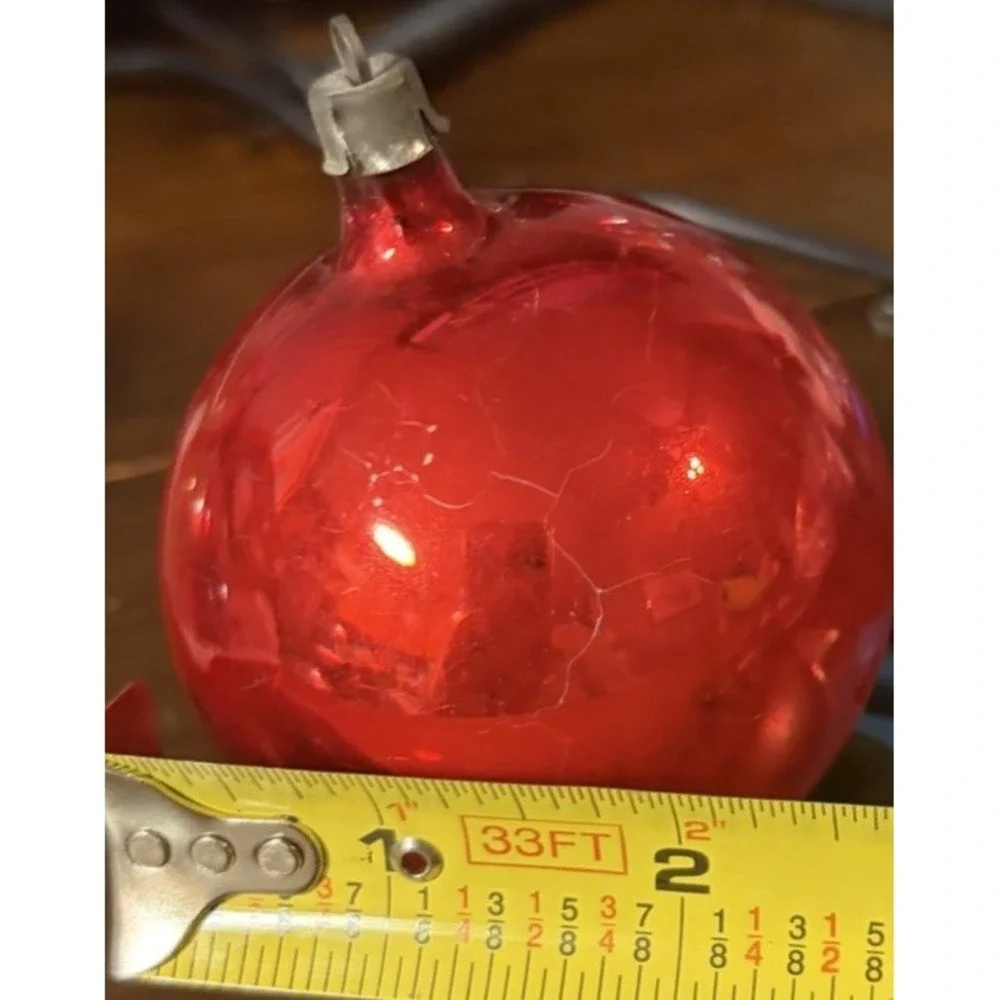 1930s 1940s Red Glass Christmas Ornament Made USA Shiny Brite Era Vtg 2.75